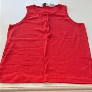Vintage Favorites Large Red Sleeveless Half Button Up Basic Tank Top